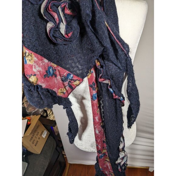 Vintage Witchy Floral Bohemian Fairycore Asymmetrical Pink And Blue Scarf - Picture 7 of 10